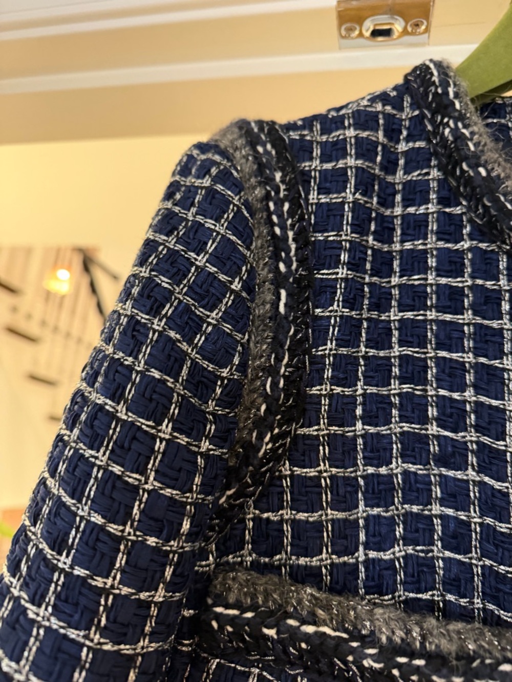 CHANEL Metallic Fantasy Tweed Coat – Navy Blue/Silver (Size 36) - Picture 9 of 15